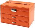 Portable Three-Layer PU Leather Jewelry Box for Women - Stylish Organizer & Storage Suitcase for Bedroom, Bathroom, Vanity, and Travel - Ideal Gift for Jewelry Lovers.