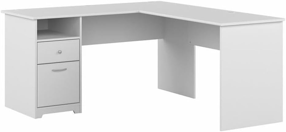 Bush Home Cabot 60W L Shaped Computer Desk with Drawers, White