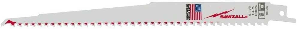 Milwaukee 48-01-7036 Super Sawzall Blade 6 Teeth per Inch 9-Inch Length 100-Pack Bulk