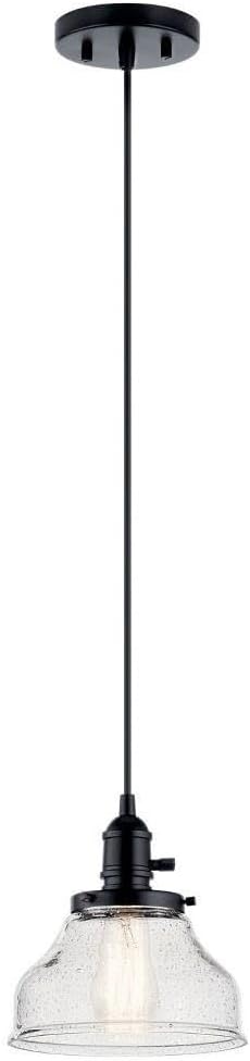 Kichler Avery Bell Mini Pendant Light Fixture with Clear Seeded Glass, Single Industrial Hanging Light in Black for Kitchen Island, Living Room, or Bedroom (8' x 8.5'), 43850BK