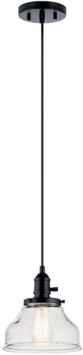 Kichler Avery Bell Mini Pendant Light Fixture with Clear Seeded Glass, Single Industrial Hanging Light in Black for Kitchen Island, Living Room, or Bedroom (8' x 8.5'), 43850BK