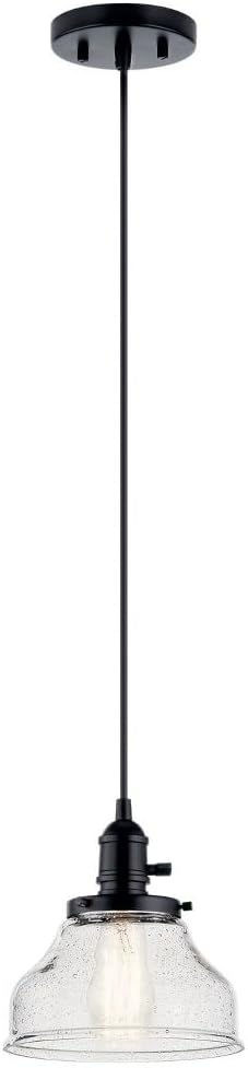 Kichler Avery Bell Mini Pendant Light Fixture with Clear Seeded Glass, Single Industrial Hanging Light in Black for Kitchen Island, Living Room, or Bedroom (8' x 8.5'), 43850BK