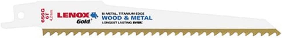 LENOX Tools 21074B656GR Gold Power Arc Reciprocating Saw Blade, For Wood, Nail-Embedded Wood Cutting, 6-inch, 6 TPI, 25-Pack