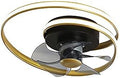 LITFAD 18' W Circular Dimmable Semi Flush Ceiling Fan Light Modernist Metallic LED Bedroom Pendant Fan Light Remote Control Stepless Dimming Living Room Ceiling Lamp in Black-Gold, 5 Blades