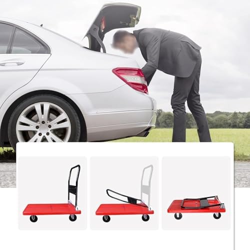 Heavy Duty Foldable Hand Truck - 4-Wheel Portable Trolley for Luggage, Parcels & Moving - Durable Plastic Platform Ideal for Delivery Services & Transport Solutions