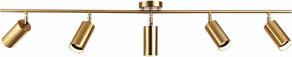 KCO Lighting Modern 5-Lights LED Track Lighting Kit Brushed Brass Kitchen Ceiling Spotlights Light Fixture Mid Century Gold Adjustable Flush Mount Ceiling Spot Light (5 Lights)