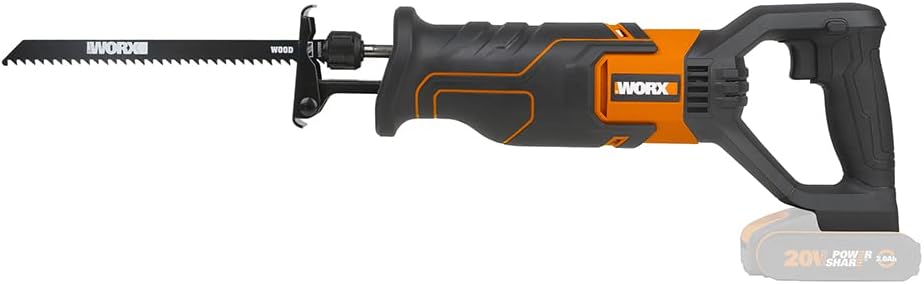 WORX WX500.9 Cordless Reciprocating Saw 20 V - Battery Saw for Cutting Wood, PVC, Steel etc. - Adjustable Base Plate, Variable Speed - Without Battery and Charger