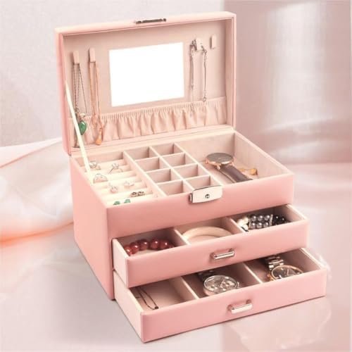 Three Layer PU Leather Jewelry Box for Women - Stylish Jewelry Storage Organizer, Drawer Type Suitcase Design, Perfect for Bedroom, Bathroom, Cloakroom, and Vanity.