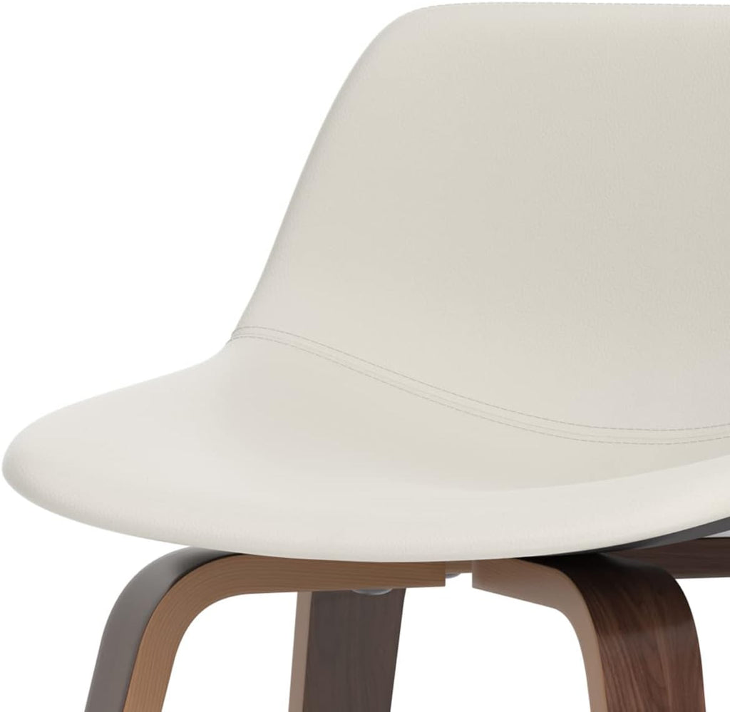 SIMPLIHOME Randolph Counter Stools (Set of 2) - 28 Inch Seat Height Upholstered Bentwood Bar Stools in Cream PU Faux Leather, Mid Century Modern Seating with Curved Backrest and Chrome Footrest