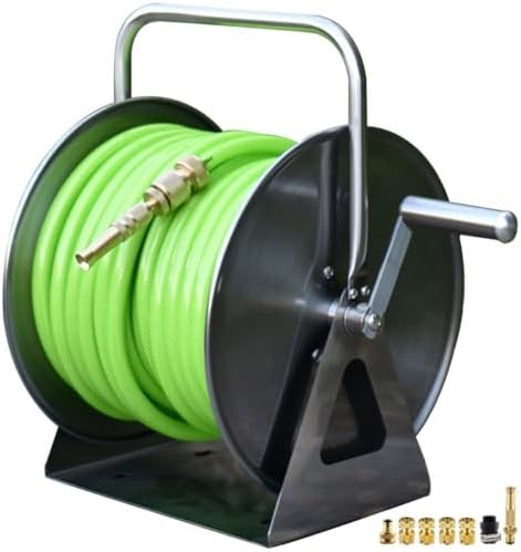 Stainless Steel Garden Hose Reel Cart with Cover, Wall-Mounted Hose Organizer for Car Washing & Gardening, Essential Outdoor Watering Equipment (Silver, DN15*4)