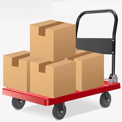 Heavy Duty Foldable Hand Truck - 4-Wheel Portable Trolley for Luggage, Parcels & Moving - Durable Plastic Platform Ideal for Delivery Services & Transport Solutions