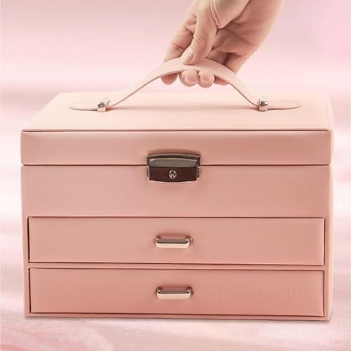 Three Layer PU Leather Jewelry Box for Women - Stylish Jewelry Storage Organizer, Drawer Type Suitcase Design, Perfect for Bedroom, Bathroom, Cloakroom, and Vanity.