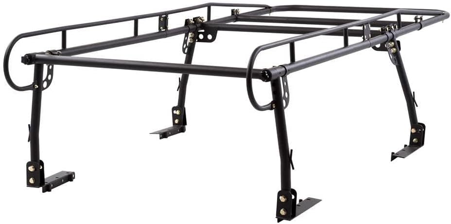 Rockland Universal Full-Size Steel Over-Cab Truck Rack, 800 LBS Capacity, 136.5' x 55' x 34.25', 49'-64' Adjustable Truck Bed Width, Extendable Truck Ladder Rack with None Drilling C-Clamps