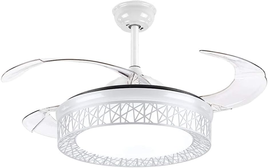 Fandian 42 Inch Modern Ceiling Fans with Light Retractable Blades LED Ceiling Fan 3 Color Change Lighting Chandelier with Remote Control (White)