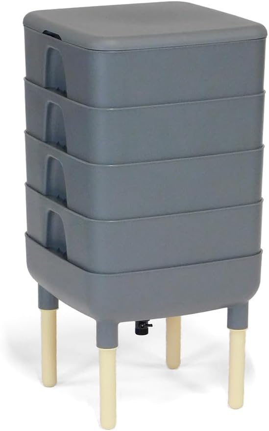 FCMP Outdoor - The Essential Living Composter, 4-Tray Worm Vermicomposter Bin, Grey