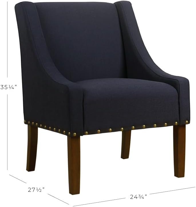 Homepop Home Decor | Upholstered Classic Swoop Arm Accent Chair | Accent Chairs for Living Room & Bedroom | Decorative Home Furniture, Deep Navy