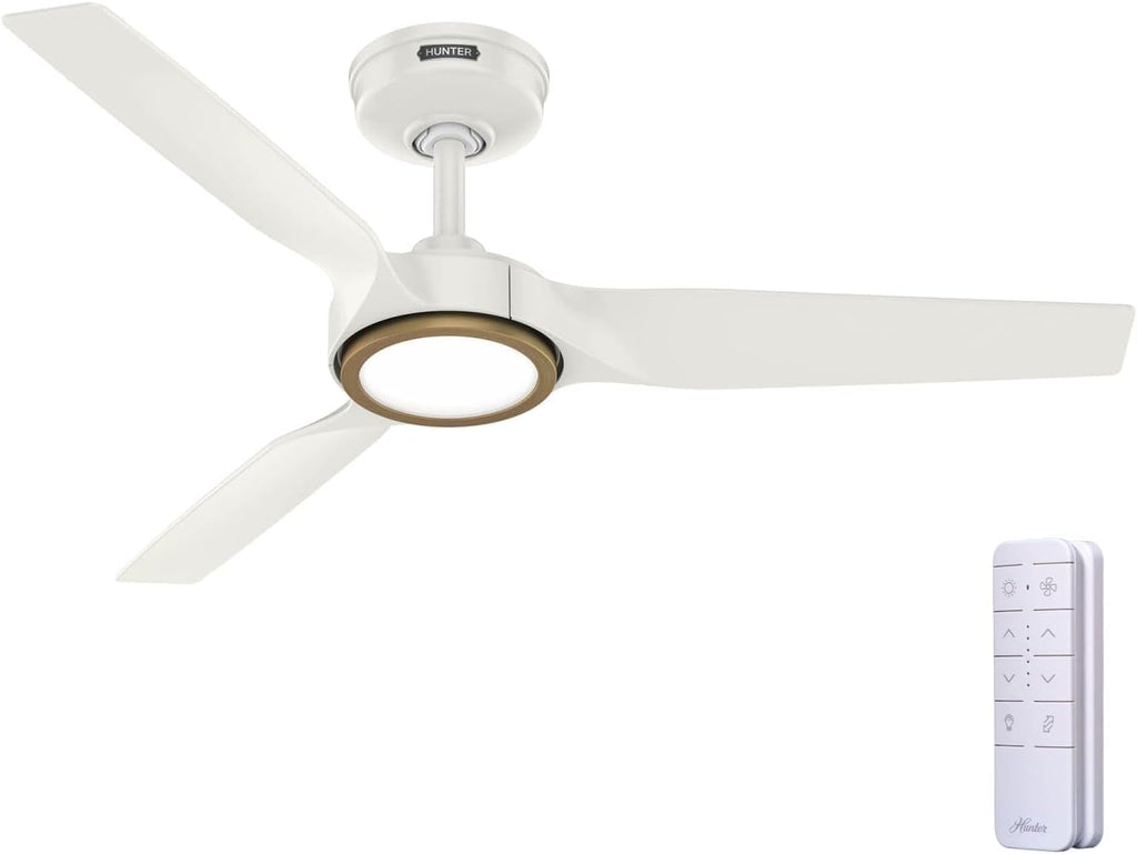 Hunter Fan Outdoor or Indoor Ceiling Fan, 44 in White Ceiling Fan with Light and Remote for Patios, Living Room, Bedroom, Porch, Garage, 3 Blades (Renewed)