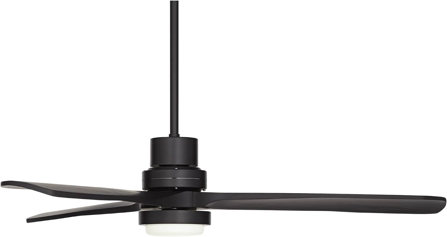 Casa Vieja 52' Delta DC Modern Indoor Outdoor Ceiling Fan 3 Blade CCT LED Light Remote Control Matte Black Finish Wood Blades Bedroom Living Room Kitchen Garage Dining DC Motor Decorative Dimmable