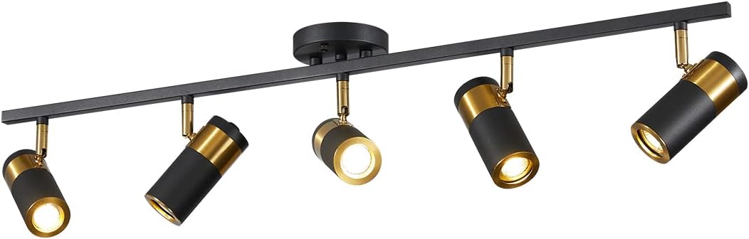 Black 5 Lights Spot Light, Fixture Matte Black LED Track Lighting Fixtures, Modern Flush Mount Ceiling Light for Bedroom Living Room Kitchen Island