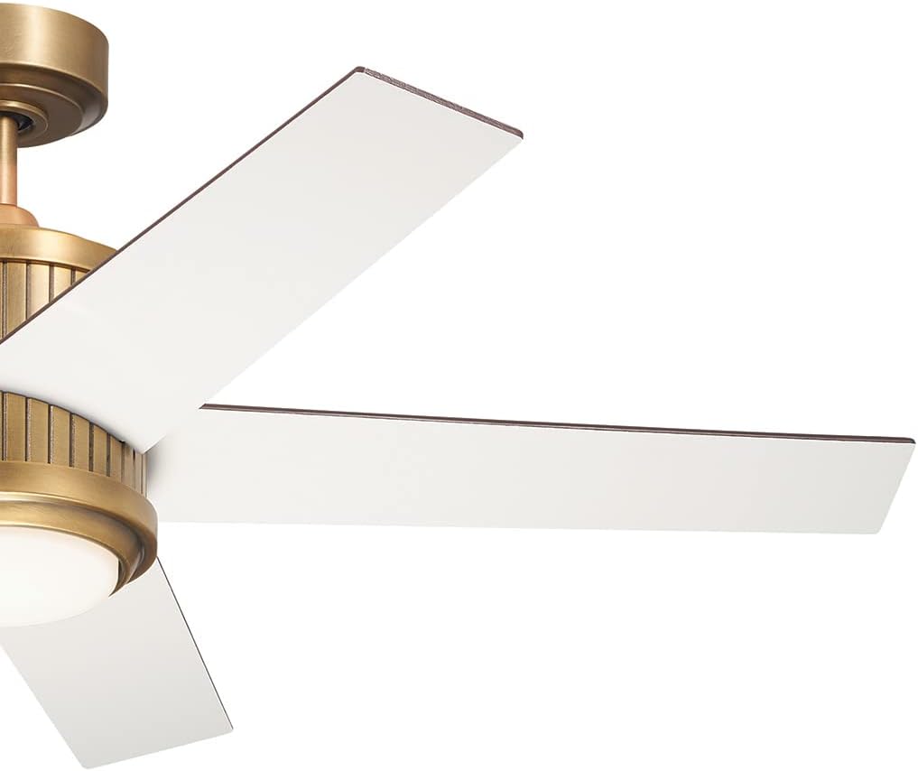 Kichler Brahm 48 in Indoor Ceiling Fan with LED Light, 3-Speed AC Motor with Reversible Blades and Handheld Remote in Natural Brass, for Living Room, Dining Room, Kitchen and Bedroom, 300048NBR