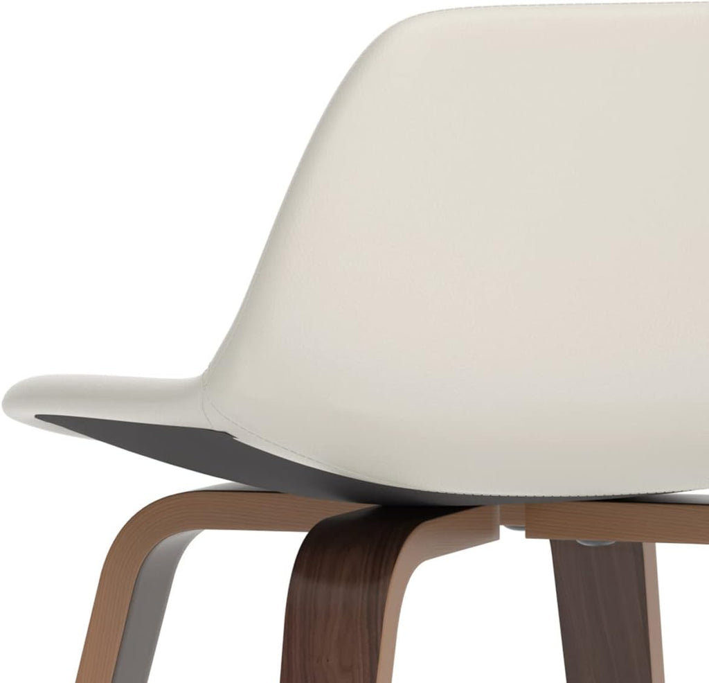 SIMPLIHOME Randolph Counter Stools (Set of 2) - 28 Inch Seat Height Upholstered Bentwood Bar Stools in Cream PU Faux Leather, Mid Century Modern Seating with Curved Backrest and Chrome Footrest