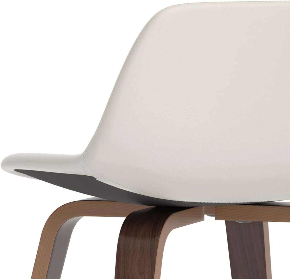 SIMPLIHOME Randolph Counter Stools (Set of 2) - 28 Inch Seat Height Upholstered Bentwood Bar Stools in Cream PU Faux Leather, Mid Century Modern Seating with Curved Backrest and Chrome Footrest