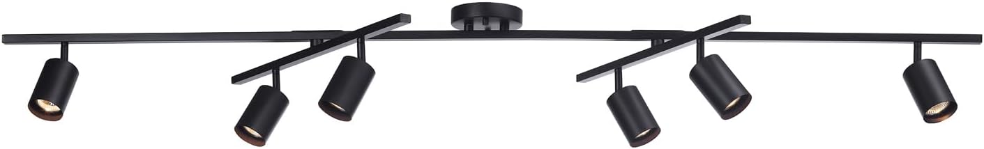 Globe Electric 59463 6-Light Track Lighting, Matte Black Finish, Center Swivel Bars, Adjustable Heads, Dimmable, GU10 Base, Modern Industrial Design