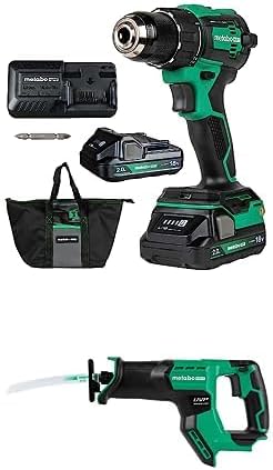 Bundle of Metabo HPT 18V MultiVolt™ Cordless Driver Drill Kit | DS18DEX + Metabo HPT Cordless 18V MultiVolt™ Compact Reciprocating Saw | Tool Only - No Battery | CR18DMAQ4