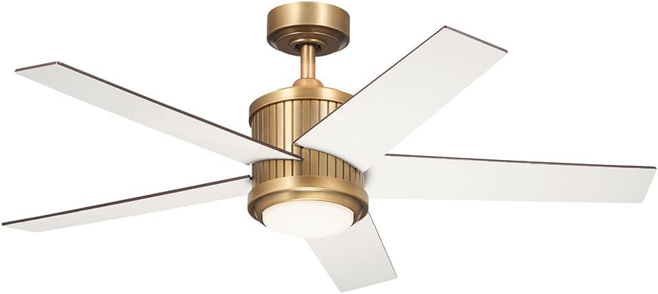 Kichler Brahm 48 in Indoor Ceiling Fan with LED Light, 3-Speed AC Motor with Reversible Blades and Handheld Remote in Natural Brass, for Living Room, Dining Room, Kitchen and Bedroom, 300048NBR