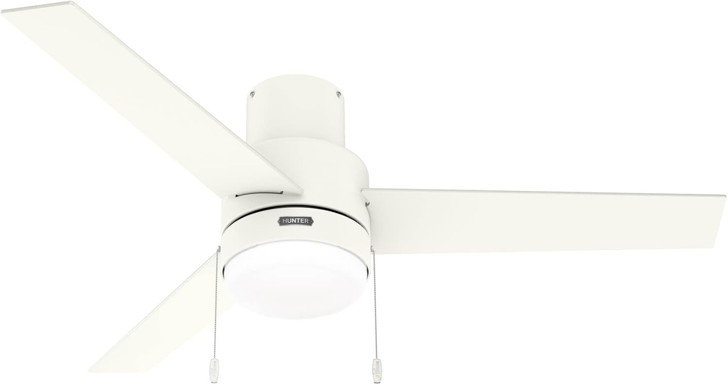 Hunter Fan Company, 51972, 52 inch Brunner Matte White Low Profile Ceiling Fan with LED Light Kit and Pull Chain