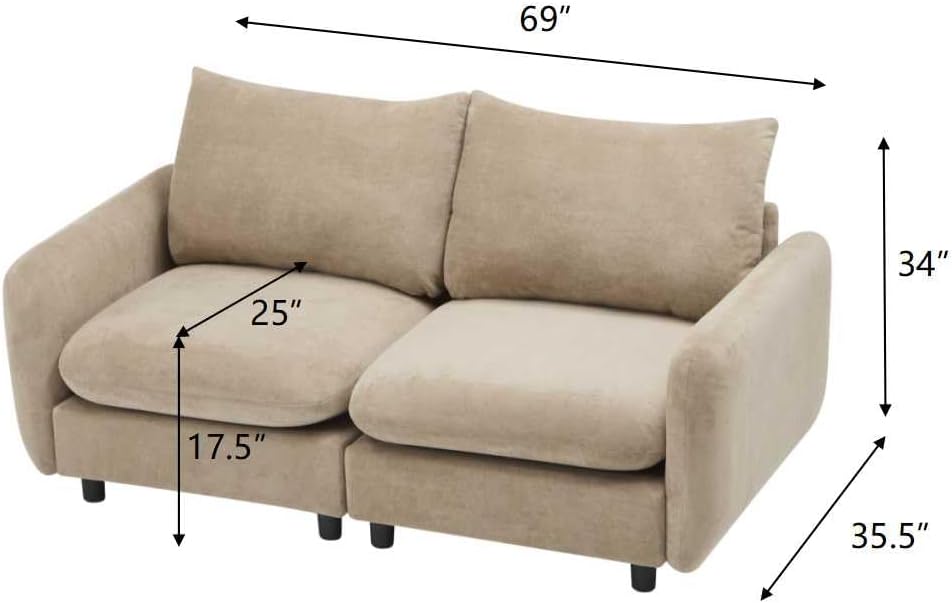 Christopher Knight Home Bricez Modern Fabric Upholstered Loveseat Sofa, Wooden Modular Sectional Sofa Couch, 2 Seater Comfy Cloud Couch with Pillow for Living Room, Home Office, Apartment, Camel