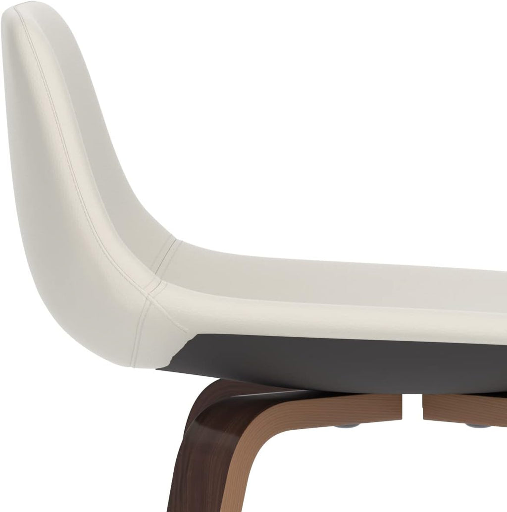 SIMPLIHOME Randolph Counter Stools (Set of 2) - 28 Inch Seat Height Upholstered Bentwood Bar Stools in Cream PU Faux Leather, Mid Century Modern Seating with Curved Backrest and Chrome Footrest