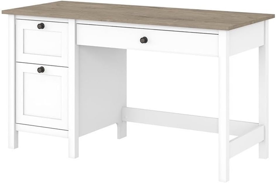 Bush Furniture Mayfield 54W Computer Desk with Drawers in Pure White and Shiplap Gray| Table and Storage for Home Office Workspace