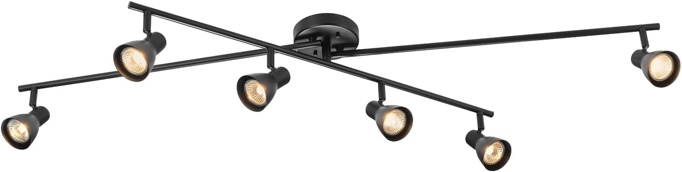 Globe Electric 64000168 51' 6-Light Adjustable Track Lighting, Matte Black, Center Swivel Bar, Moveable Outer Bars, Pivoting Track Heads, Ceiling Light, Home Improvement