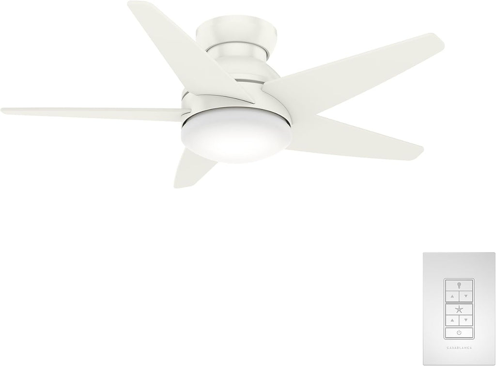 Casablanca 44 inch Indoor Ceiling Fan with LED Light - Low Profile Flush Mount, White Ceiling Fan for Bedroom, Living Room, or Kitchen, Wall Control, 5 Blades - Isotope 59350, Fresh White