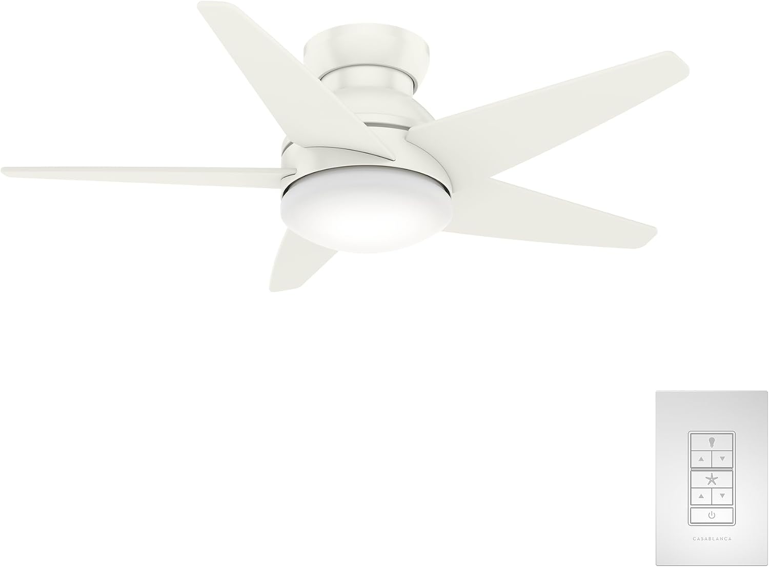 Casablanca 44 inch Indoor Ceiling Fan with LED Light - Low Profile Flush Mount, White Ceiling Fan for Bedroom, Living Room, or Kitchen, Wall Control, 5 Blades - Isotope 59350, Fresh White