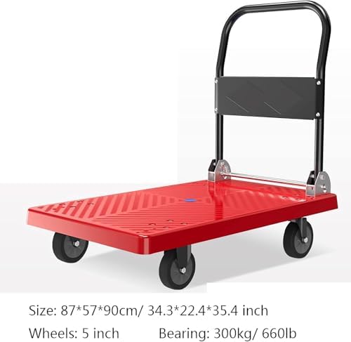 Heavy Duty Foldable Hand Truck - 4-Wheel Portable Trolley for Luggage, Parcels & Moving - Durable Plastic Platform Ideal for Delivery Services & Transport Solutions
