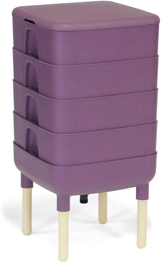 FCMP Outdoor - The Essential Living Composter, 4-Tray Worm Vermicomposter Bin, Plum