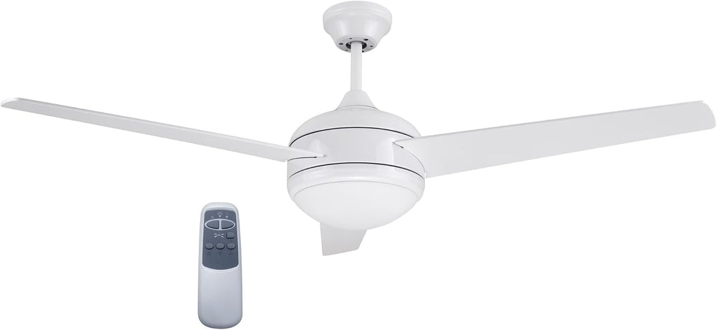 Design House 156513-WHT Treviento LED 52-inch Contemporary Indoor Ceiling Fan with LED Light Kit, 3-Blade, Reverse Airflow, Remote Control, White
