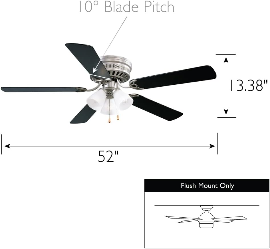 Design House Millbridge 52-Inch Hugger Ceiling Fan with LED Light Kit, 5 Reversible Blades, 3-Speed, Satin Nickel – Design House, 157388-SN