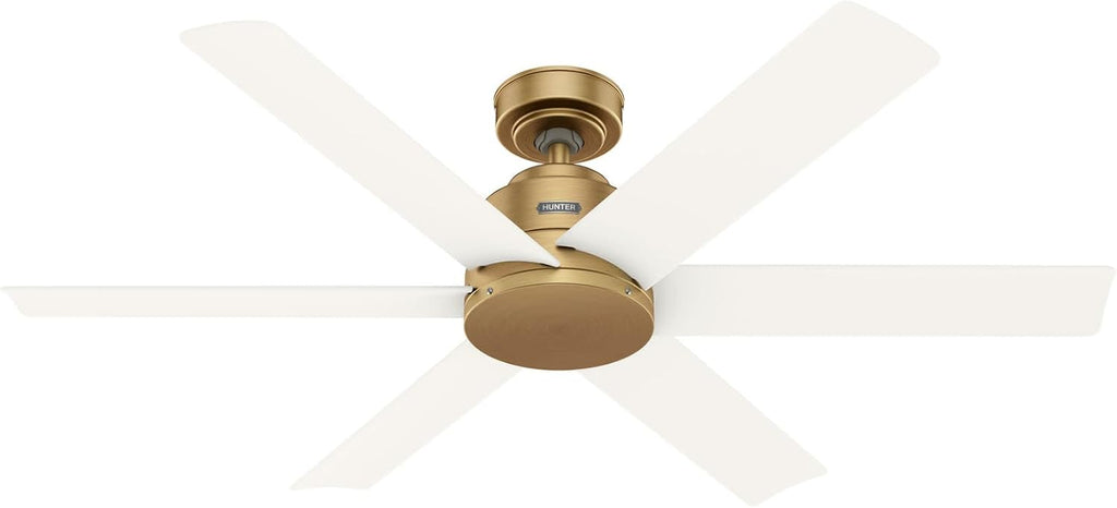 Hunter 52' Kennicott Indoor/Outdoor Ceiling Fan, Wall Control, Luxe Gold | SureSpeed high velocity airflow and no-light design suit covered patios, porches, bedrooms, or living rooms with easy setup.