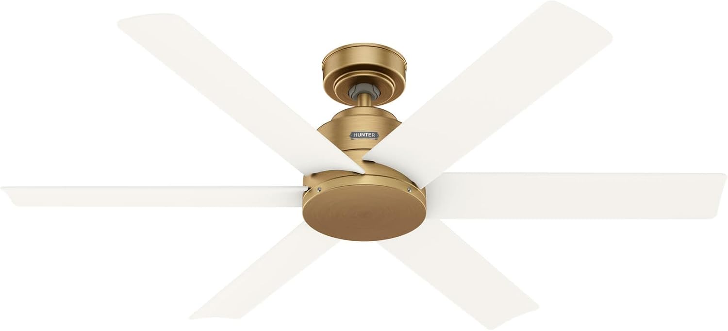 Hunter 52' Kennicott Indoor/Outdoor Ceiling Fan, Wall Control, Luxe Gold | SureSpeed high velocity airflow and no-light design suit covered patios, porches, bedrooms, or living rooms with easy setup.