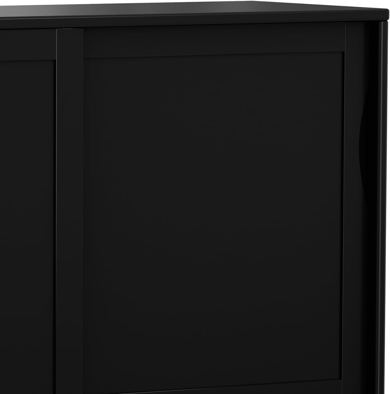 SIMPLIHOME Harper Medium Storage Cabinet - 48 inch Wide Solid Hardwood Sliding Door Cabinet in Black, Mid-Century Modern Cupboard for Living Room or Entryway with 3 Drawers and Tapered Legs