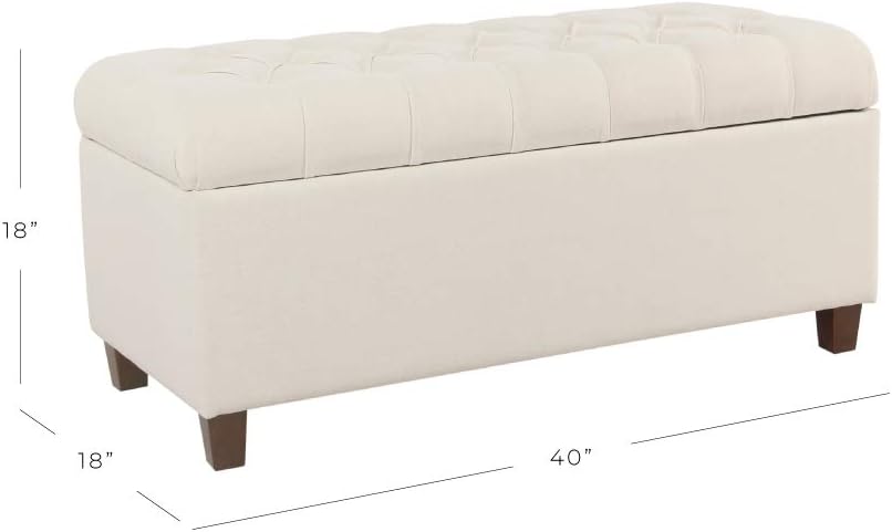 Homepop Home Decor | Tufted Ainsley Button Storage Ottoman Bench with Hinged Lid | Ottoman Bench with Storage for Living Room & Bedroom, Soft Cream, Textured Neutral