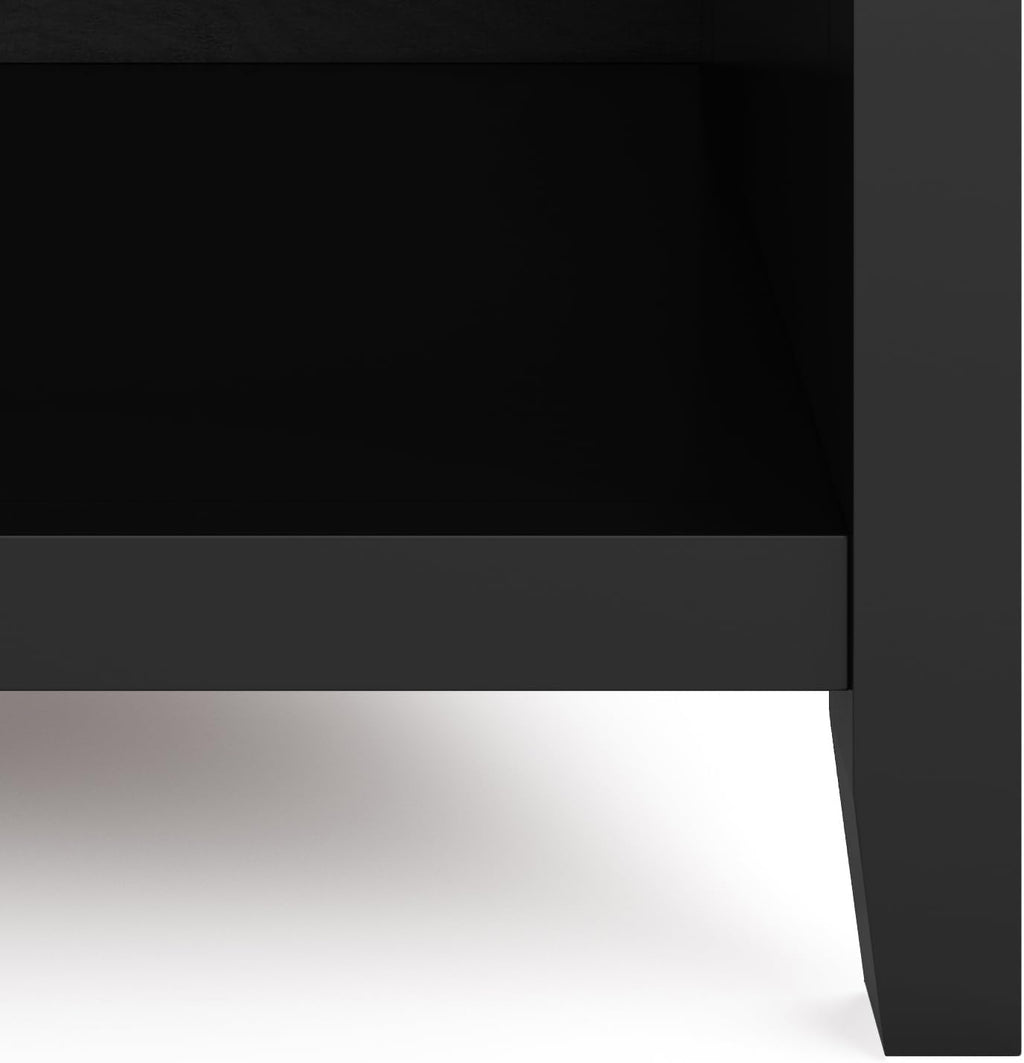 SIMPLIHOME Artisan Bedside Table - 24 inch Wide Solid Wood Nightstand Table in Black, Contemporary Bedroom Side or End Table with 1 Drawer, Open Shelf Storage and Bronze Knobs