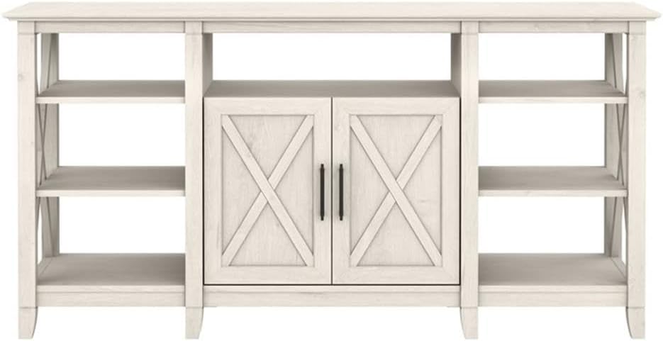 Bush Home Key West Tall TV Stand for 65 Inch TV in Linen White Oak, Farmhouse Entertainment Center with Storage