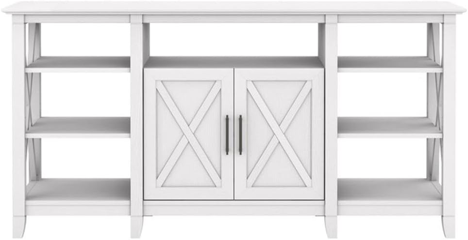 Bush Home Key West Tall TV Stand for 65 Inch TV in Pure White Oak, Farmhouse Entertainment Center with Storage