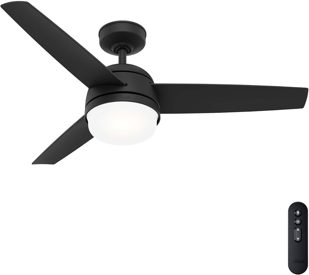Hunter 48 inch Indoor Ceiling Fan with LED Light and Remote Control - Black Ceiling Fan, Standard Mount, 3 Blades, For Bedroom, Living Room, or Kitchen, Quiet - Midtown 51472, Matte Black