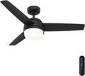 Hunter 48 inch Indoor Ceiling Fan with LED Light and Remote Control - Black Ceiling Fan, Standard Mount, 3 Blades, For Bedroom, Living Room, or Kitchen, Quiet - Midtown 51472, Matte Black