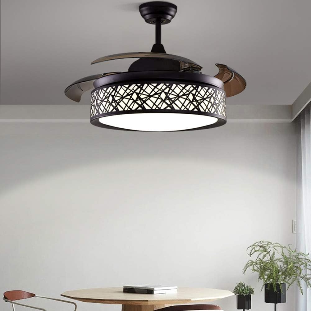 Fandian 42In Modern Ceiling Fan with Lights Remote Control Chandelier Lighting Fixtures Silent Retractable Blades, 3 Light Colors, Black Bird Nest Fandelier for Living Room, Bedroom